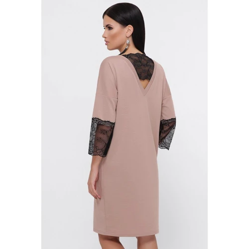 Платье FashionUp PL-1808B 42 бежевое повседневное до середины бедра: Состав Полиэстер, Хлопок