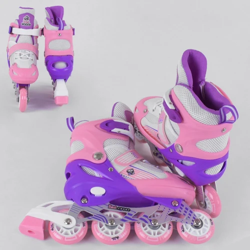 Роликовые коньки Best Roller (30-33) PVC колёса, свет на переднем колесе, в сумке Pink/White (98859): Цвет розовый