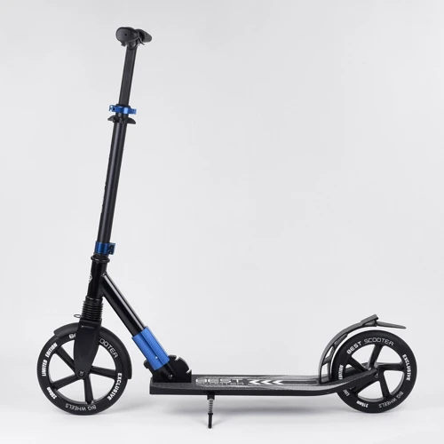 Самокат алюмінієвий Best Scooter з PU колесами, і 1 переднім амортизатором Black / Blue (99631): Матеріал коліс поліуретан