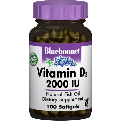 Bluebonnet Nutrition Vitamin D3, 2000 IU, 100 Softgels (BLB0317)