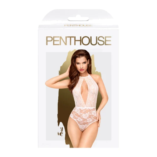 Эротическое боди с глубоким вырезом Penthouse TOXIC POWDER (белый, M/L)