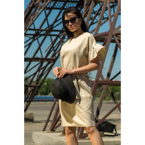 Платье FLFashion Лион ЗПЛ 1134 48 бежевое повседневное до середины бедра: Состав Вискоза, Лен