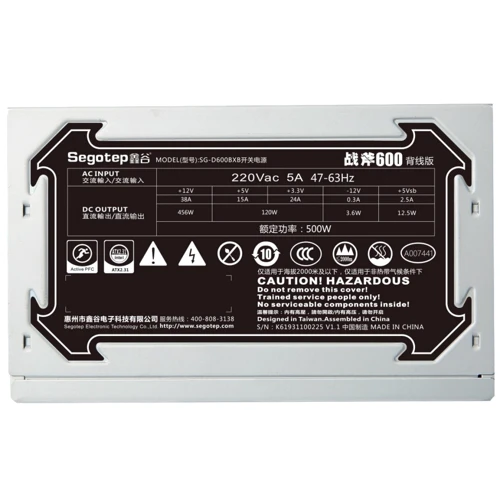 Блок питания Segotep ZF-600 PLUS (SG-D600BXB): Форм-фактор ATX, EPS