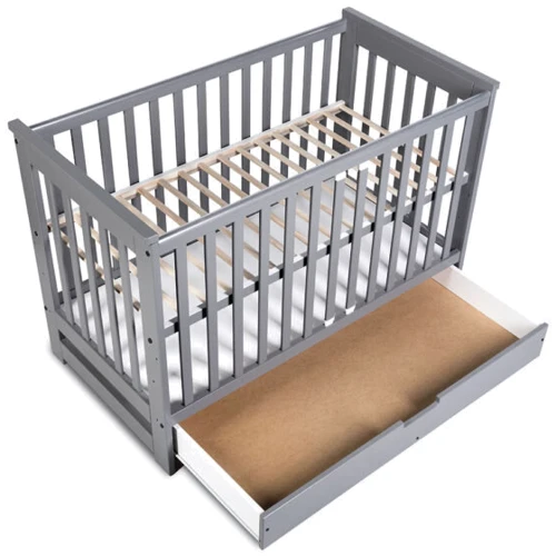 Детская кроватка Klups IWO 120х60 смс ящиком и перегородкой серая