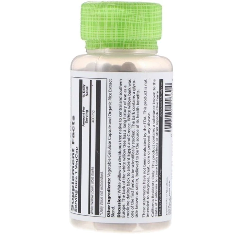 Solaray White Willow Bark 400 mg Біла верба 100 капсул: Форма випуску капсули
