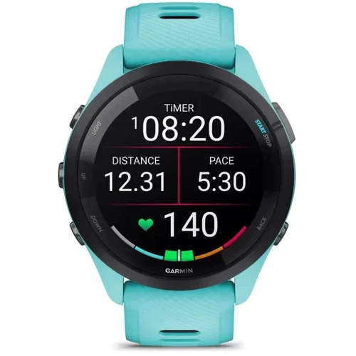 Смарт-годинник Garmin Forerunner 265 Black Bezel з Aqua Case and Aqua/Black Silicone Band (010-02810-12): Дисплей 1.3" AMOLED (416x416)