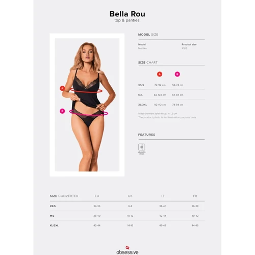 Комплект: топ с трусиками Obsessive Bella Rou black XS/S