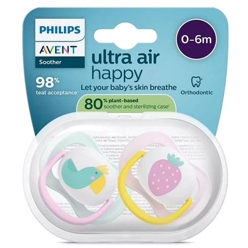 Пустышка Philips Avent Ultra Air, 0-6 мес., 2шт, дизайн для девочек (SCF080/24)