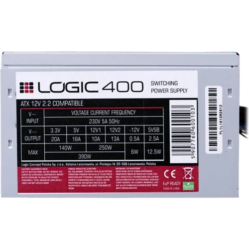 Блок питания Logic concept 400W (ZAS-LOGI-LC-400-ATX-PFC): Форм-фактор ATX