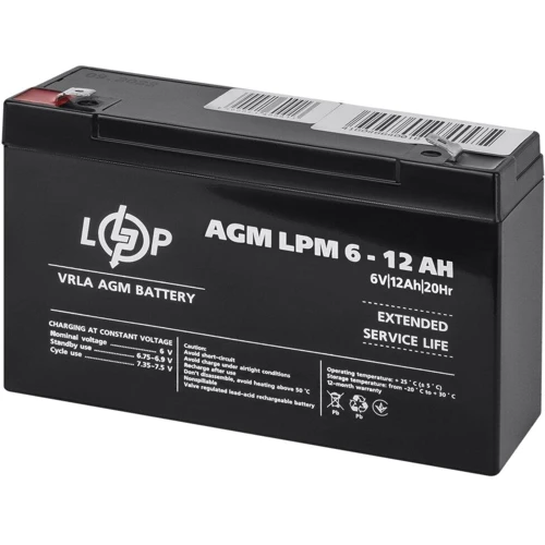 Аккумуляторная батарея LogicPower LPM 6V 12 Ah, AGM (4159): Напряжение, В 6