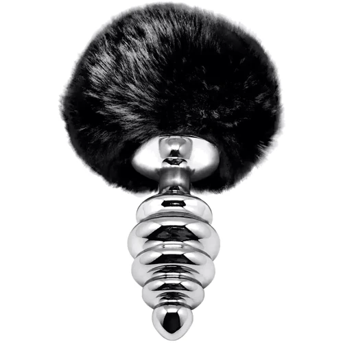 Металлическая анальная пробка Кроличий хвостик Alive Fluffly Twist Plug M Black