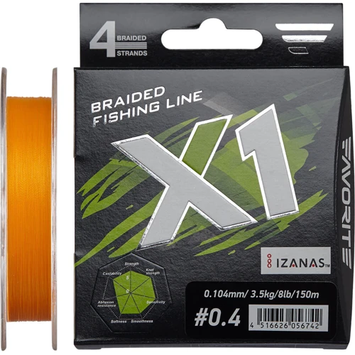 Шнур Favorite X1 PE 4x 150m (orange) #0.4/0.104mm 8lb/3.5kg (1693.11.16)