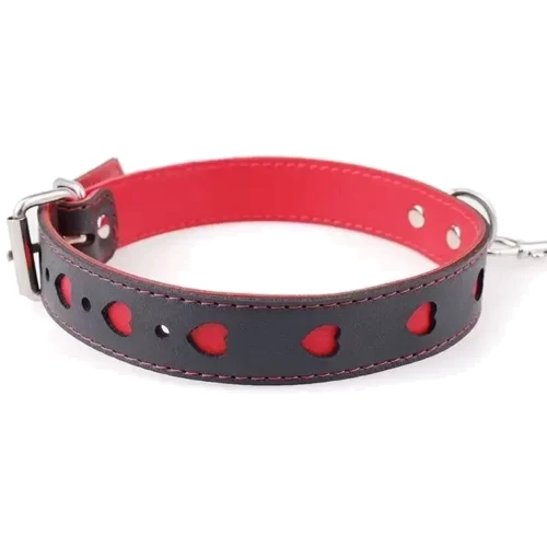 Ошейник с поводком COLLAR HEART Black and Red, SKN-AS14