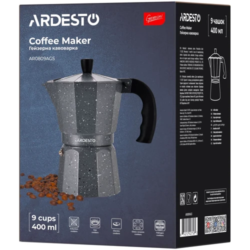 Гейзерная кофеварка Ardesto Gemini Molise 400 мл на 9 чашек (AR0809AGS): Цвет серый
