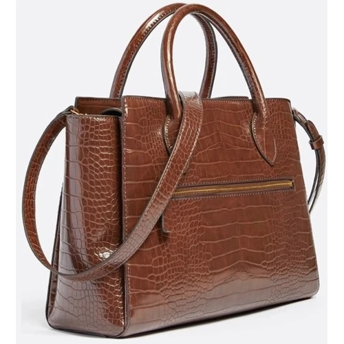 Сумка жіноча GUESS ENISA HIGH SOCIETY SATCHEL коричнева (HWCB8421060-BRO): Тип ручки Короткая ручка, С двумя ручками, Плечевой ремень, Со съемным ремнем
