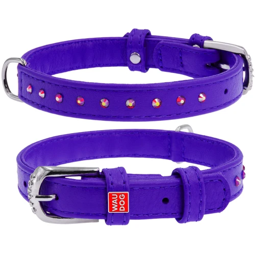 Ошейник WAUDOG Glamour с клеевыми стразами 20 мм 30-39 фиолетовый (32789)