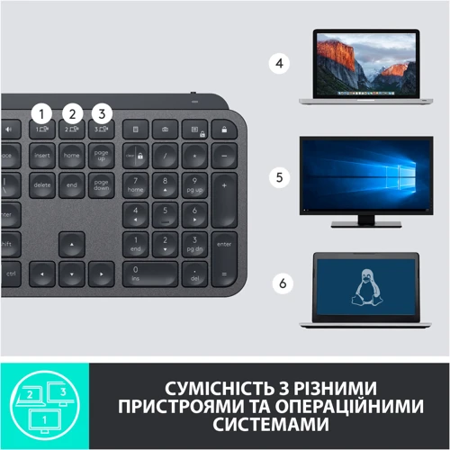 Клавиатура Logitech MX Keys Advanced for Business Wireless Illuminated UA Graphite (920-010251) фото 10