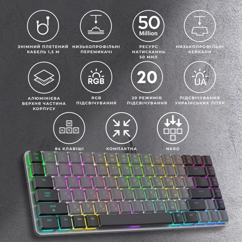 Клавиатура GamePro MK141R Red Switch Low Profile Dark Gray RGB фото 8