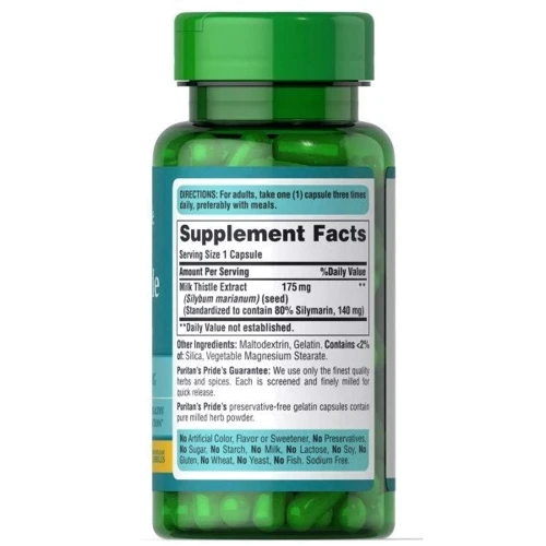 Puritan's Pride Silymarin Milk Thistle 175 mg Розторопша 100 капсул: Форма випуску капсули