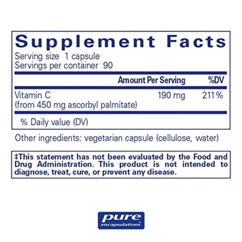Pure Encapsulations Ascorbyl Palmitate 450 mg Аскорбил пальмитат 180 Капсул: Тип Альфа-липоевая кислота