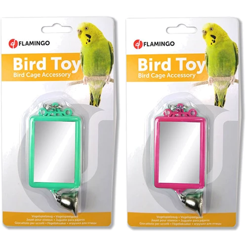 Игрушка для попугаев Flamingo Mirror Straight+Bell прямоугольное зеркало с колокольчиком 6х8 см