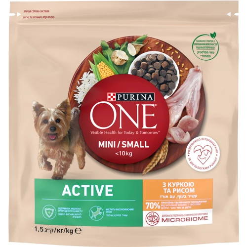 Сухой корм Purina ONE mini Active для собак малых пород c курицей и рисом 1.5 кг (7613034146502): Тип Сухой корм