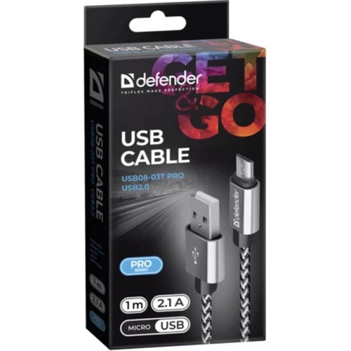 Кабель Defender PRO USB Cable to microUSB 1m White (87803): Длина 1 м