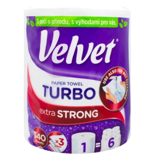 Бумажные полотенца Velvet Turbo трехслойные 1 рулон 340 отрывов (5901478002730)