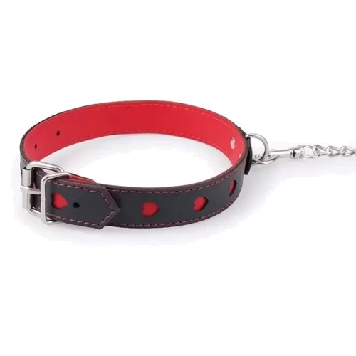 Ошейник с поводком COLLAR HEART Black and Red, SKN-AS14