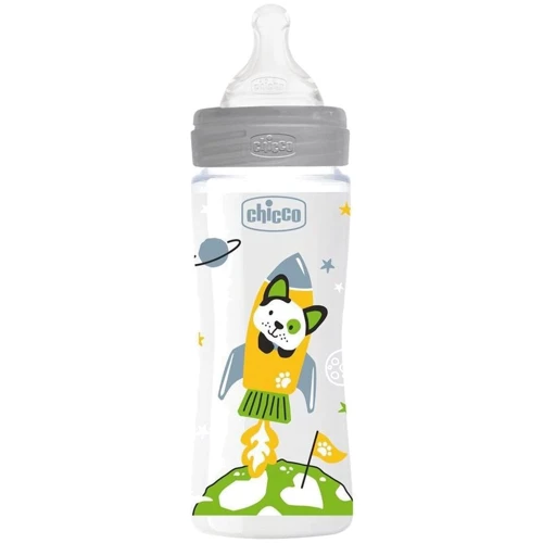 Бутылочка пластиковая Chicco Well-Being Physio Colors с силиконовой соской, 330 мл, 4м+ серая (28637.30)