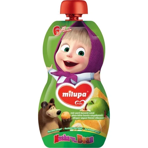 Milupa пюре Маша и медведь яблоко, груша, банан, абрикос 100 г от 6 мес.