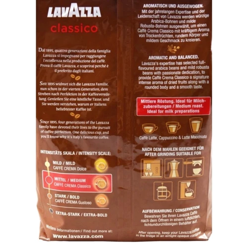 Кава Lavazza Caffe Crema Classico, в зернах 1 кг (DL14510): Вид напою кофе в зернах