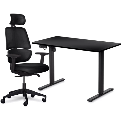 Комплект Mealux PowerDesk Lite Black + Leo Air Plus Black стол и стул (EVO-201 Lite B/B +Y 546 KB)