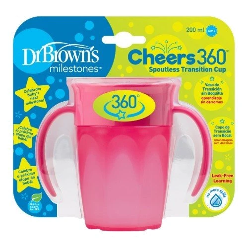Чашка 360° с ручками Dr.Brown's, 200 мл, цвет розовый (TC71003-INTL): Материал пластик
