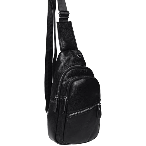 Чоловіча сумка-слінг Borsa Leather чорна (K1330-black): Застібка Блискавка