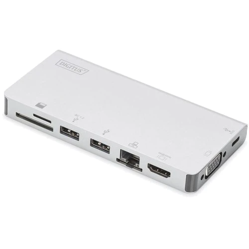 Адаптер Digitus Adapter USB-C to HDMI+VGA+2xUSB+USB-C+SD/TF+RJ54 Silver (DA-70866): Колір белый