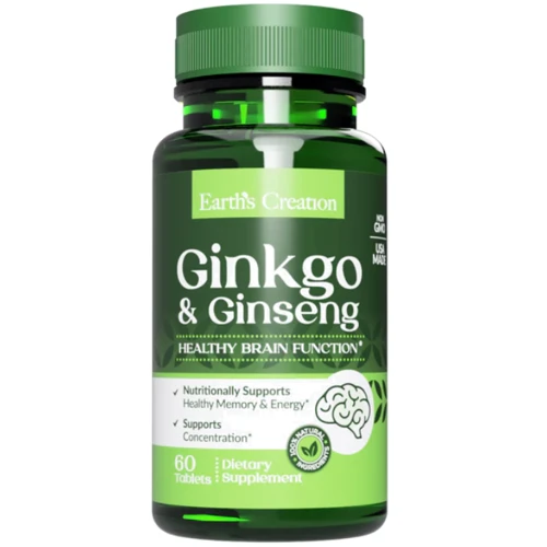 Earth‘s Creation Ginkgo and Ginseng Гинкго билоба и женьшень 60 таблеток
