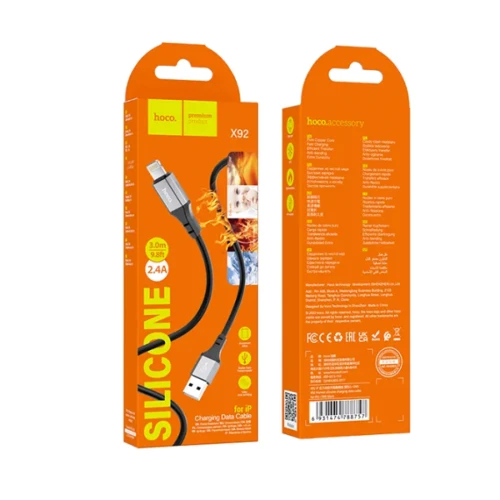 Кабель Hoco USB Cable to Lightning X92 Honest 2.4A 3m Black фото 5
