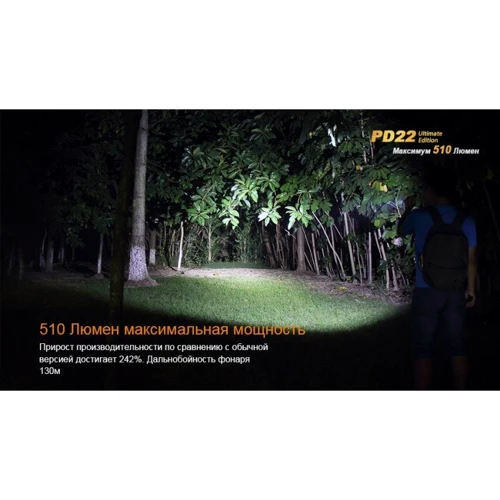 Фонарь Fenix PD22 UE: Световой поток, лм 510