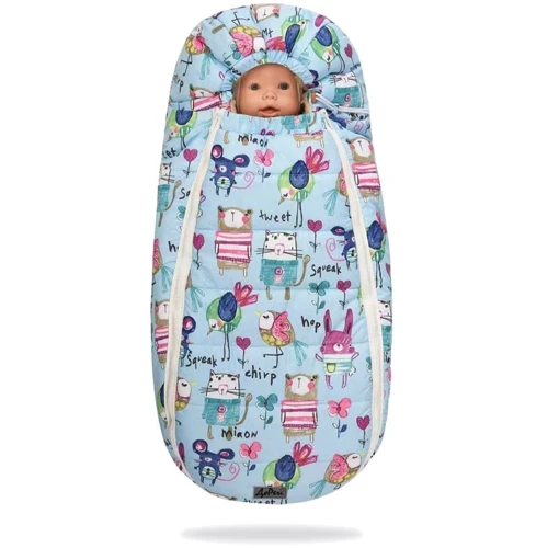 Зимовий конверт-кокон на натуральній овчині доречі Baby XS Малюнки на блакитному тлі фото 4