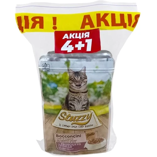 Вологий корм Stuzzy Cat Ham and Veal 4+1 у желе консерви 5 шт. х 85 г (57496)