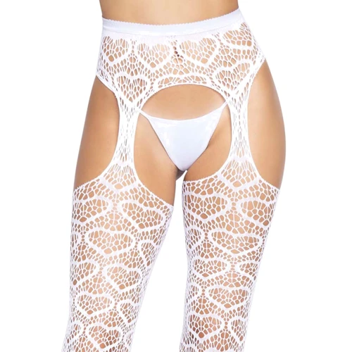 Сексуальные колготки в сетку с сердечками Leg Avenue OS White