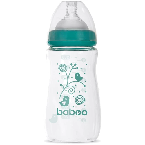 Стеклянная бутылочка для кормления с широким горлышком Baboo Антиколиковая, 250 мл, 3+ мес (3-123)