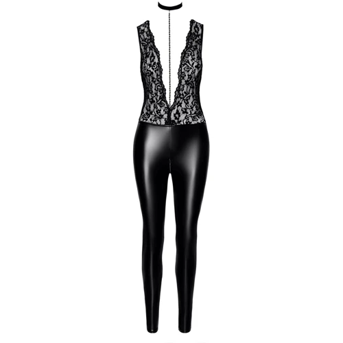 Комбинезон Noir Handmade F298 Libido Deep-V catsuit with collar and pearl chain Black, M