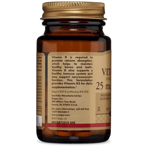 Solgar Vitamin D3 (Cholecalciferol) 1000 IU 180 Tabs Витамин D-3: Форма выпуска Таблетки