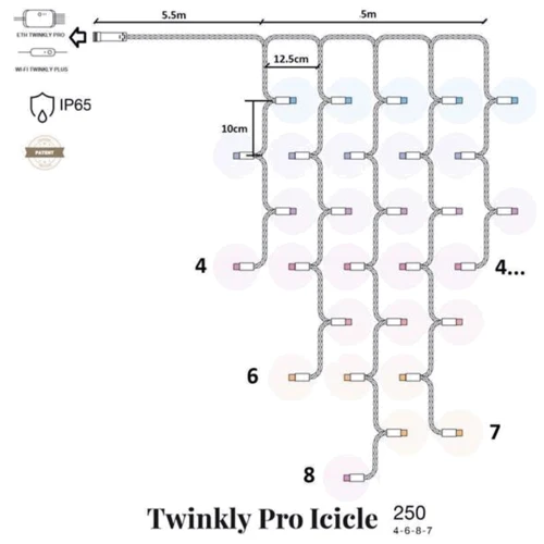 Гирлянда Smart LED Twinkly Pro Icicle AWW 250 IP65 AWG22 PVC Rubber белый: Количество ламп 250