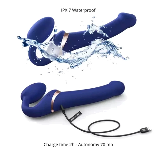 Безремневой вибрострапон с вакуумной стимуляцией Strap-On-Me Multi Orgasm - L - Blue