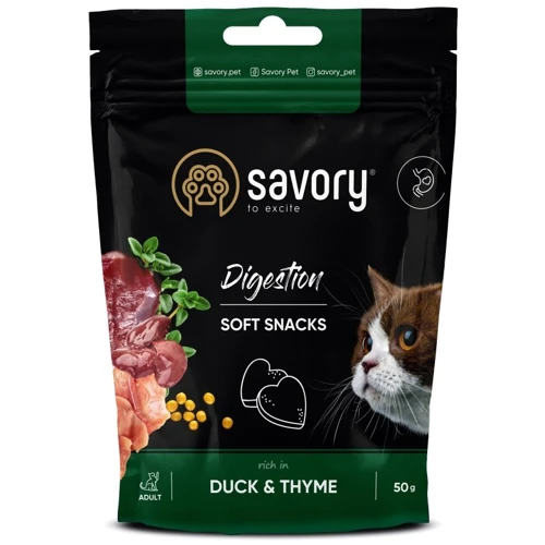 Мягкие лакомства Savory для улучшения пищеварения кошек, утка с тимьяном 50 г (4820232631409)