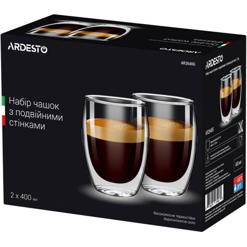 Набір чашок Ardesto з подвійними стінками для латте 400 мл х 2 шт. (AR2640G): Тип Набір чашок для латте