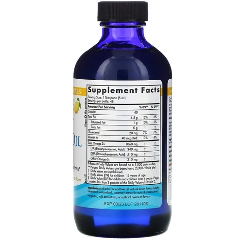 Nordic Naturals Cod Liver Oil Рыбий жир из печени трески со вкусом лимона 237 мл: Тип Омега 3